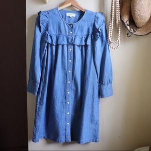 Madewell chambray ruffled yoke shirt dress